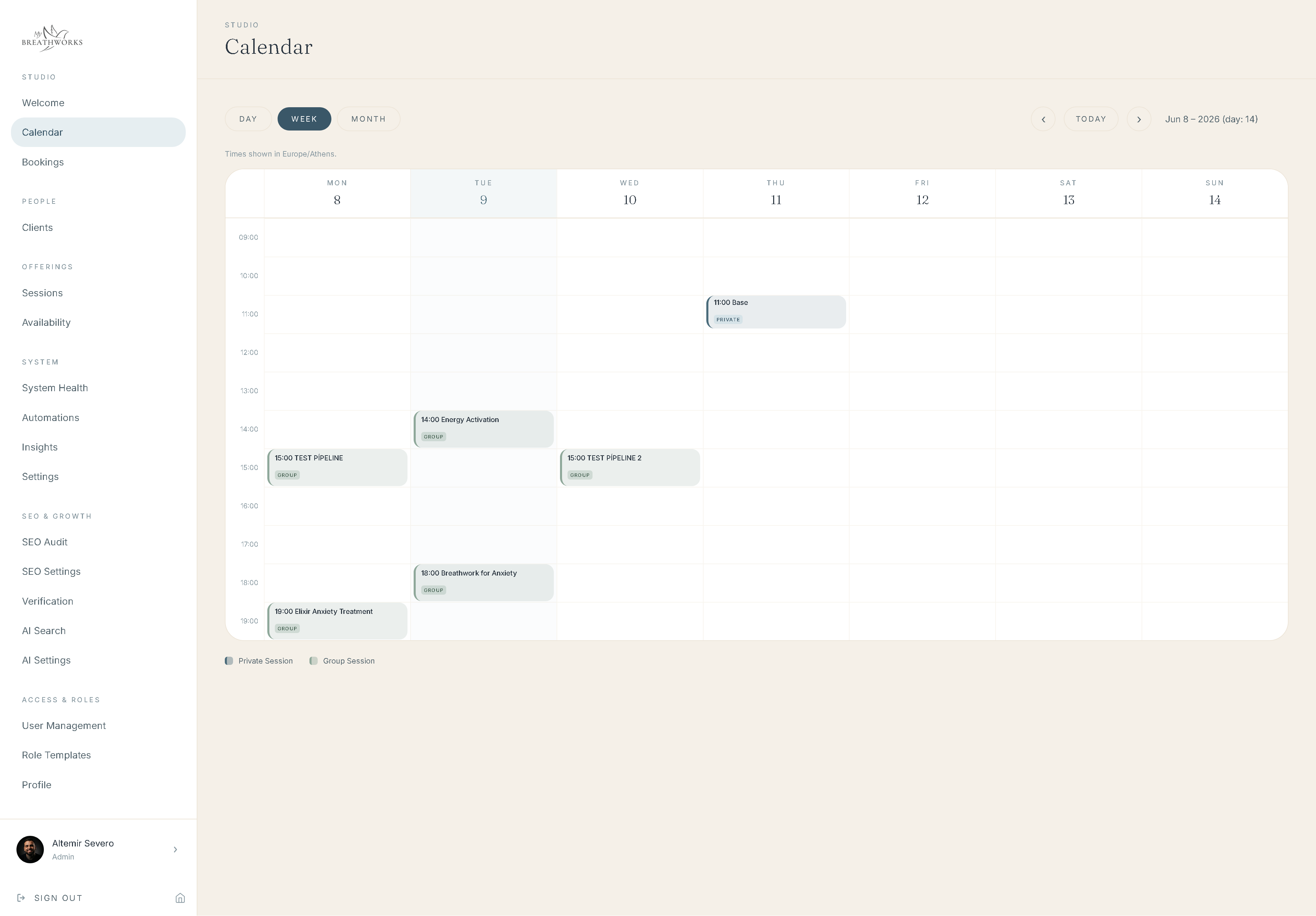 Admin Calendar
